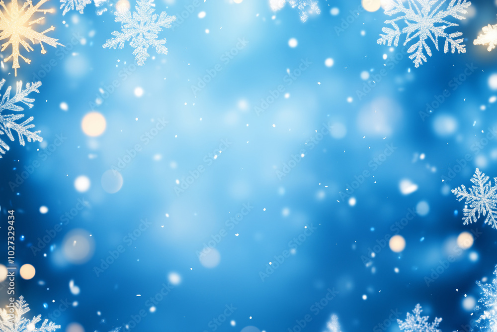 A blue background with snowflakes in the corners, creating an elegant and cool atmosphere. The light is soft and bright, creating a sense of depth on the screen. A blue background with snowflakes in the corners, creating an elegant and cool atmosphere. The light is soft and bright, creating a sense of depth on the screen.
