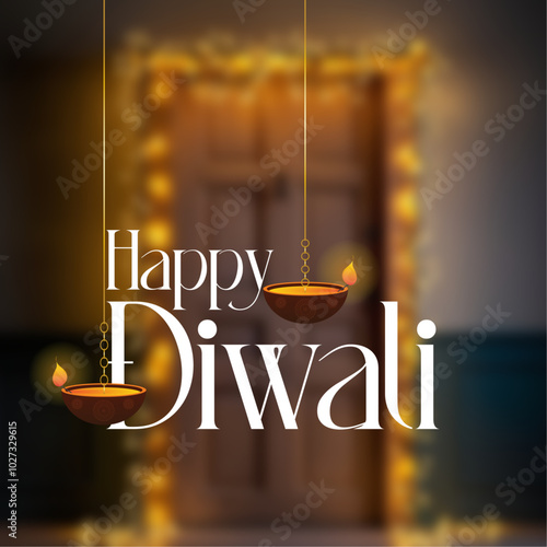 Happy Diwali post for real estate.Minimalist Graphic Post Concept for Diwali