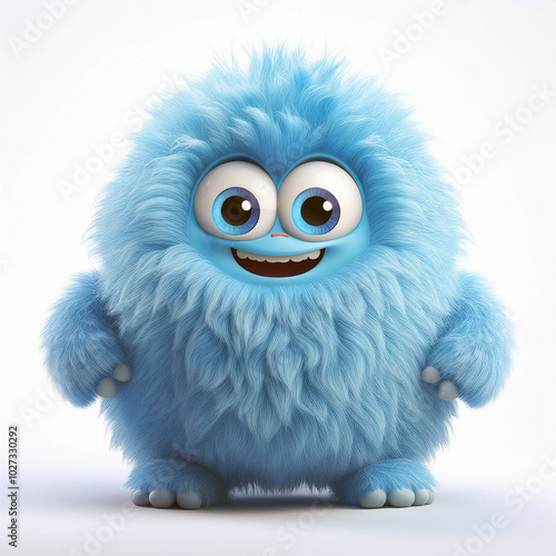 Meet the happiest blue monster! Soft fur, big eyes, and a joyful smile. Adorable 3D character design.