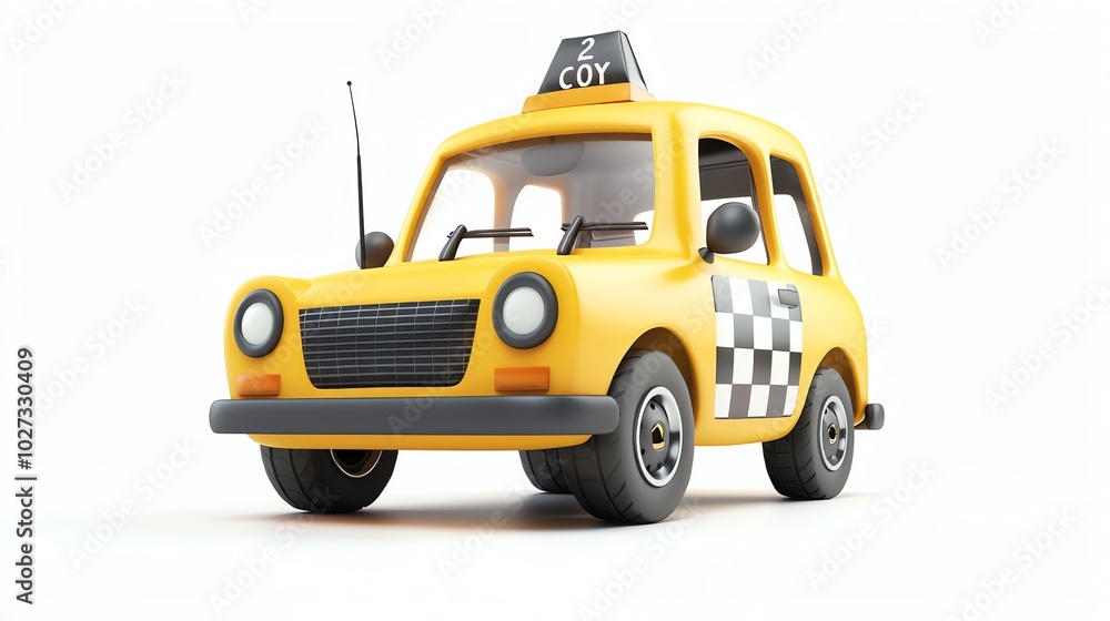 A cartoon yellow cab with a black checkered door. A cartoon yellow cab with a black checkered door.
