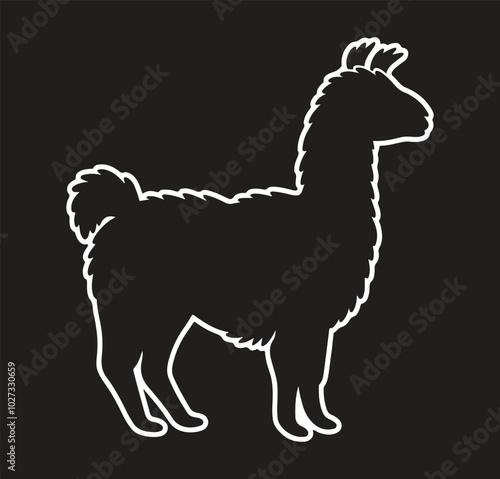 Alpaca line art silhouette on black background