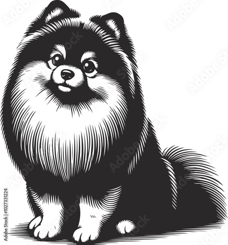 Portrait of a Pomeranian Dog Vector isolated on white background Dog Silhouettes.