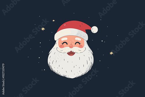 A charming vector illustration of a joyful Santa Claus with a bushy white beard against a dark starry background, capturing the magical spirit of Christmas and holiday cheer.
