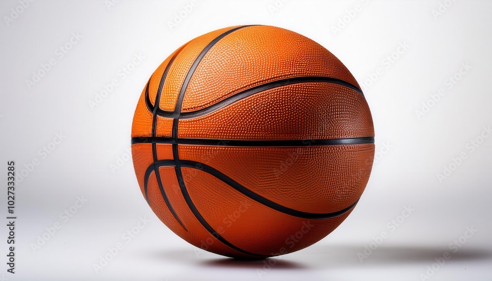 Fototapeta premium Close-up Textured Basketball with Black Stripes on Clean White Background. Perfect for Sports Training, Game Preparation, or Athletic Marketing Campaigns