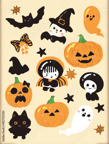 halloween sticker icons set