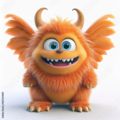 Behold this adorable orange monster! Big eyes, fluffy fur, and charming horns. A playful creature with a joyful expression, ready to win hearts.