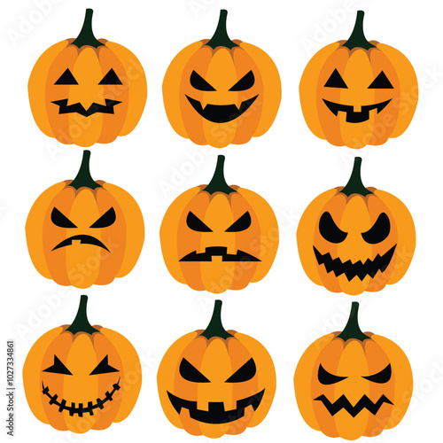 lace a pumpkin on a white background, symbolizing the spirit of Halloween. This orange pumpkin, featuring a cheerful smile, is perfect for your Halloween-themed designs. Vector illustration.