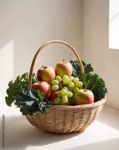 Fototapeta Naklejka Na Ścianę i Meble -  Fresh Organic Vegetables and Fruits in Wicker Basket.