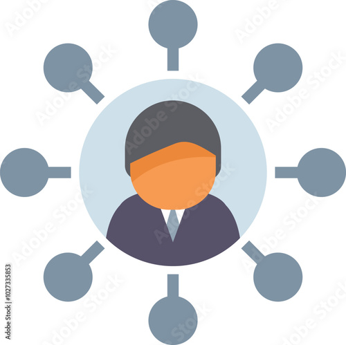 Businessman is surrounded by blank nodes in this graphic depicting a network marketing, affiliate, or pyramid scheme