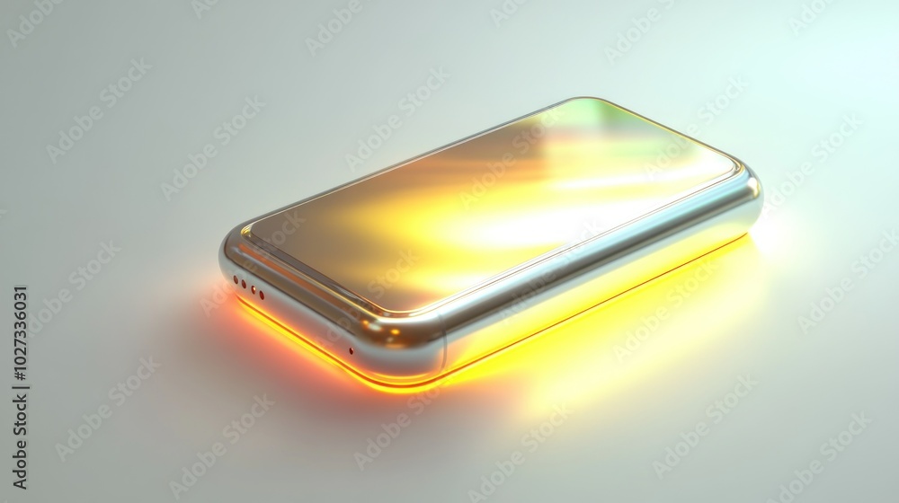Glowing Silver Smartphone with Orange Light Glowing Silver Smartphone with Orange Light