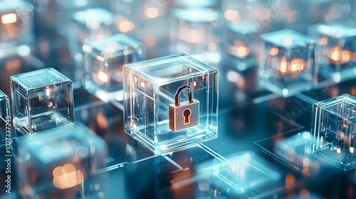 Transparent cubes with a lock symbol representing data security and protection.