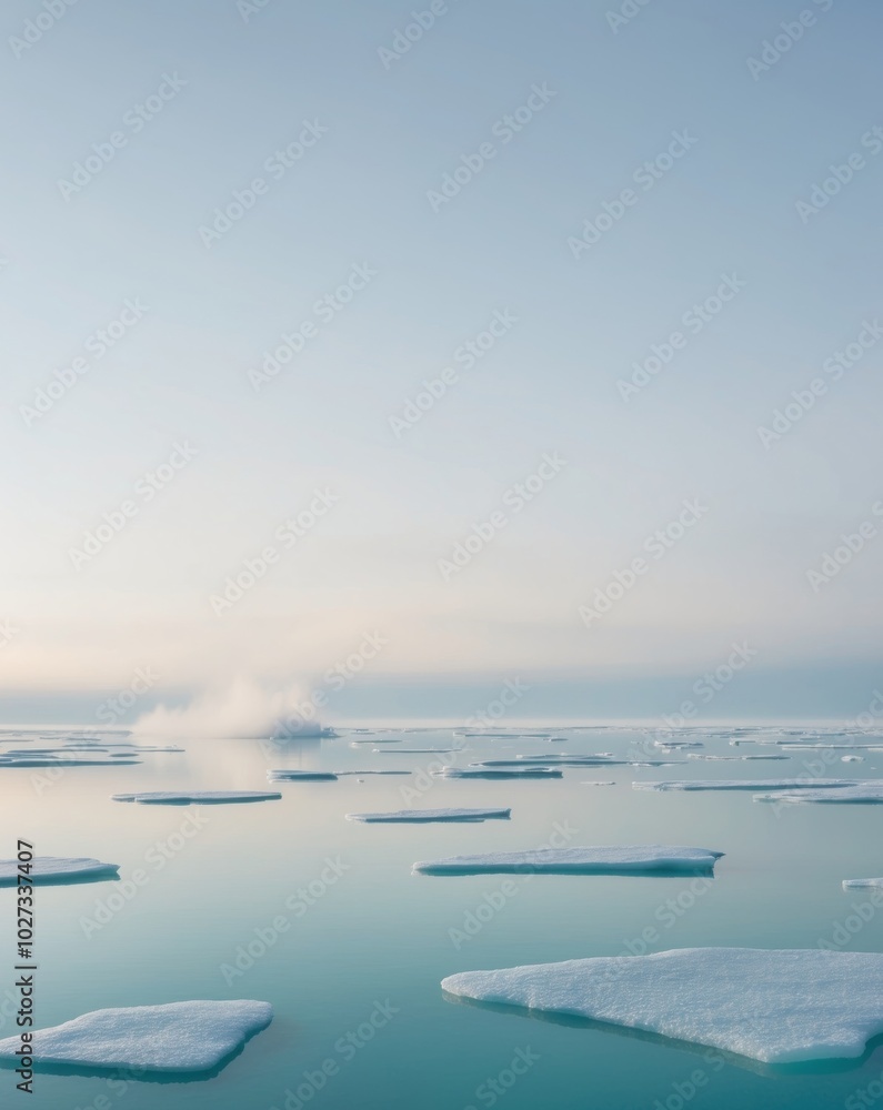 Obraz premium Frozen arctic landscape with floating ice floes.
