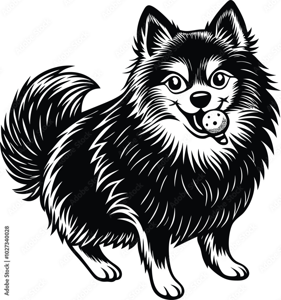 Fototapeta premium Portrait of a Pomeranian Dog Vector isolated on white background Dog Silhouettes.