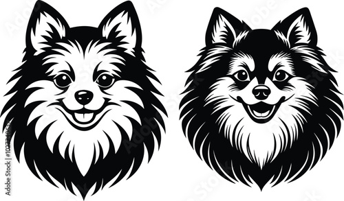 Portrait of a Pomeranian Dog Vector isolated on white background Dog Silhouettes.