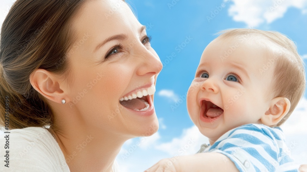 Smiling mother and baby enjoying a sunny day outdoors, AI Smiling mother and baby enjoying a sunny day outdoors, AI