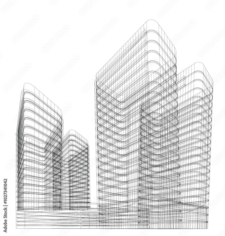 Fotografie 3d wireframe of building. sketch design.Vector