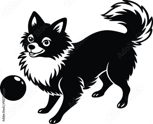 Portrait of a Pomeranian Dog Vector isolated on white background Dog Silhouettes.