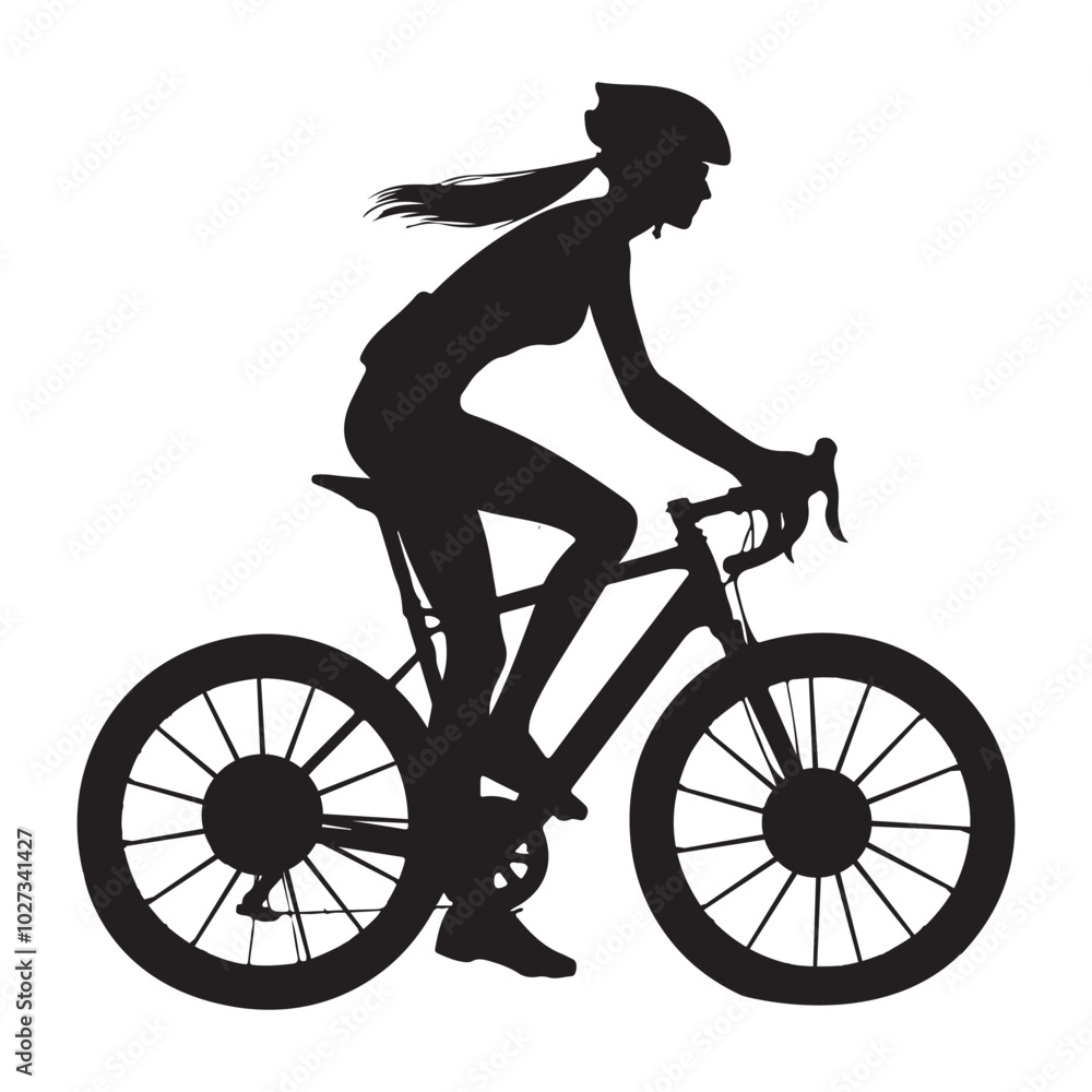 Fototapeta premium Cyclist silhouette vector art illustration black color white background