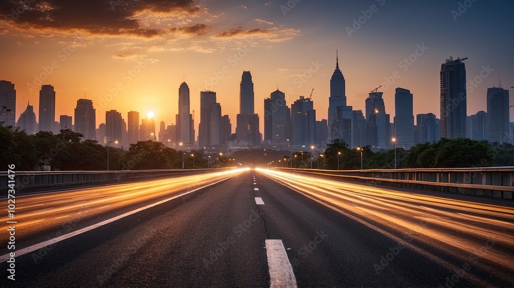 Fototapeta premium empty asphalt road and modern city skyline