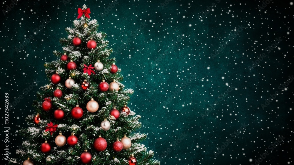 Decorated Christmas Tree with Snowfall Background Decorated Christmas Tree with Snowfall Background