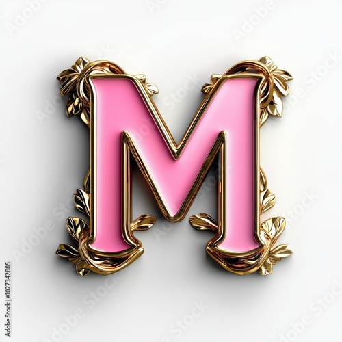 Ornate Gold Letter M with Floral Design