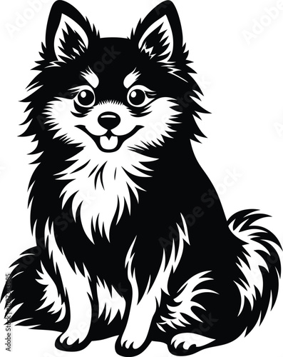 Portrait of a Pomeranian Dog Vector isolated on white background Dog Silhouettes.