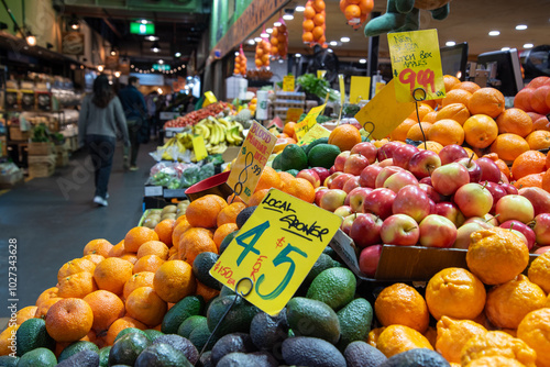 Fruit at Adelaide Central Market with shoppers out of focus