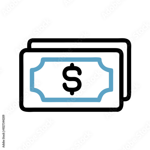 Minimalist Banknotes Icon in Black and Blue for Finance and Currency Representation