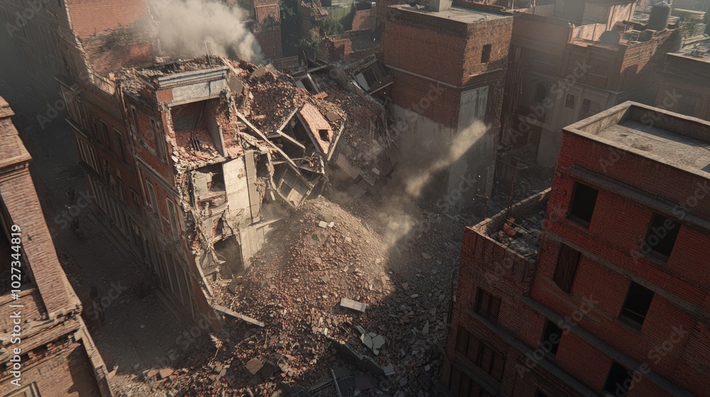 Aerial View of Demolished Urban Buildings in Rubble Aerial View of Demolished Urban Buildings in Rubble