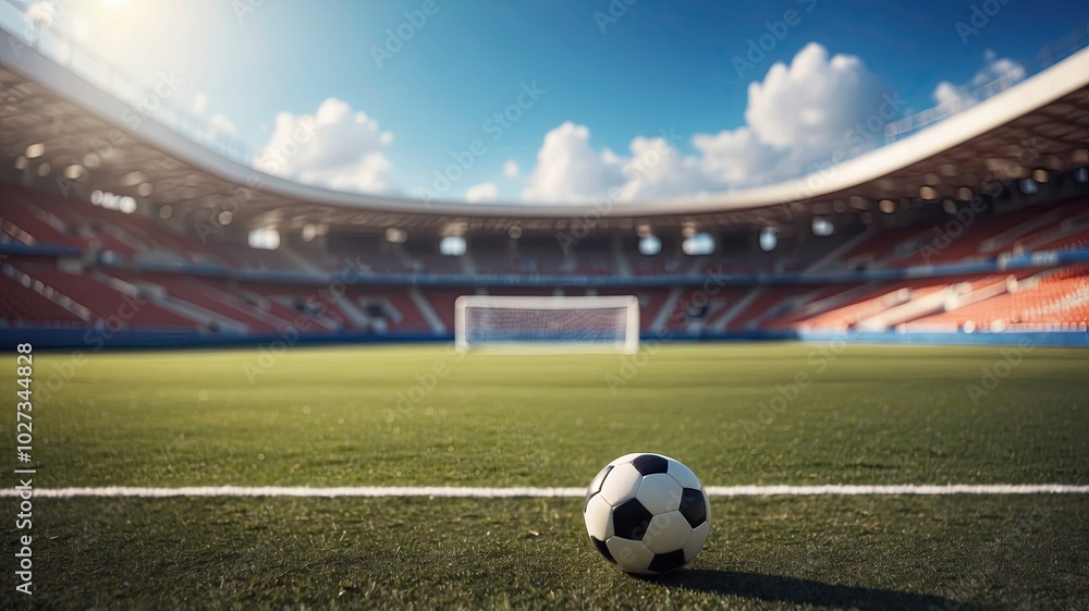 Obraz premium empty nobody soccer stadium field with blue