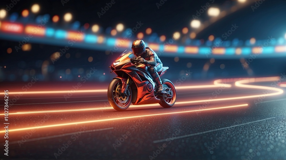 Fototapeta premium moving racetrack with arrow neon light decoration