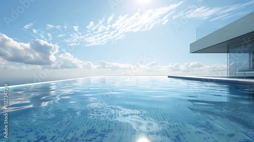 A serene infinity pool reflecting the sky and clouds, offering a tranquil escape.