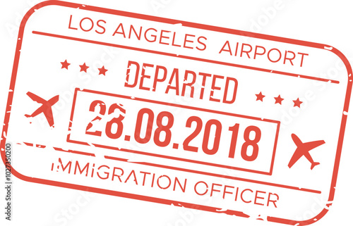 A stamped document from Los Angeles Airport marks a departure on August 26 2018 indicating immigration clearance for travelers leaving the country.
