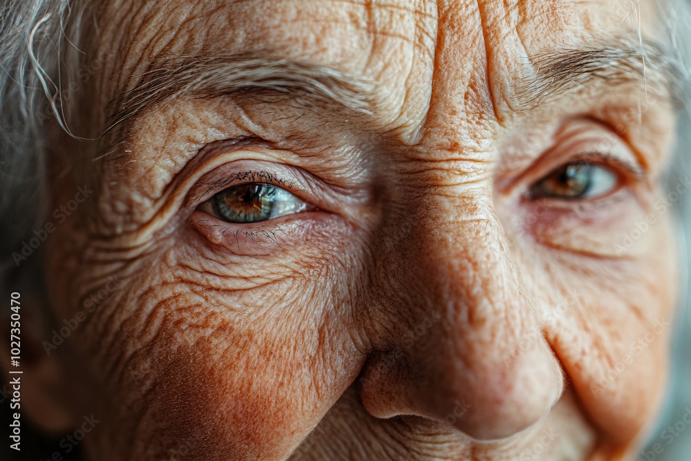 A close-up of an elderly woman’s face A close-up of an elderly woman’s face