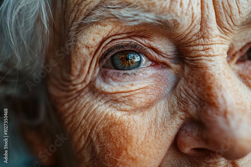 A close-up of an elderly woman’s face 