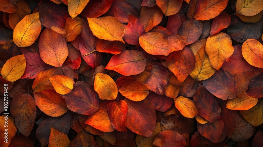 Fall leaves on the ground, with vibrant red and orange colors, captured in a close-up, high-resolution photograph Fall leaves on the ground, with vibrant red and orange colors, captured in a close-up, high-resolution photograph