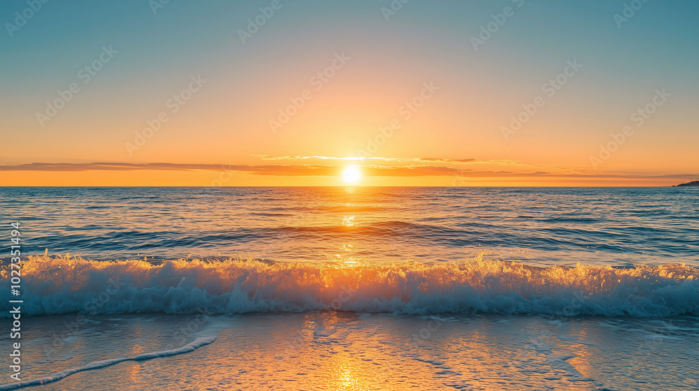 Golden Sunset Over a Tranquil Ocean with Gentle Waves Golden Sunset Over a Tranquil Ocean with Gentle Waves