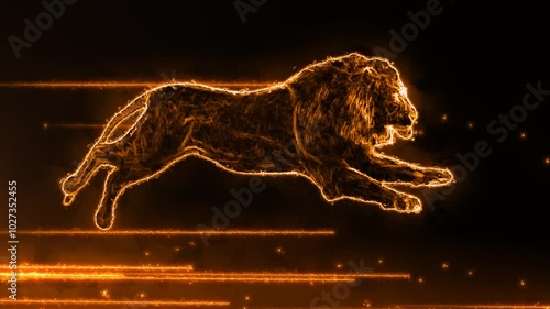 futuristic running lion with glowing laser neon highlight	
