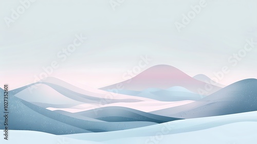 A serene landscape featuring soft, rolling hills in cool tones of blue and pink, evoking tranquility and calmness.