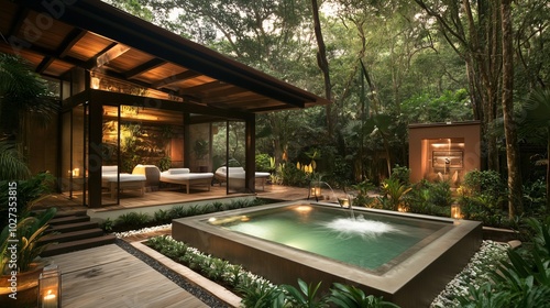 Wallpaper Mural Pools at resort and Sunset with Palms Torontodigital.ca