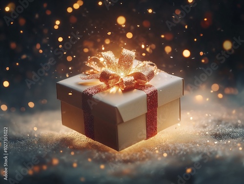 Giftbox and festival glowing light. Newyear celebration present