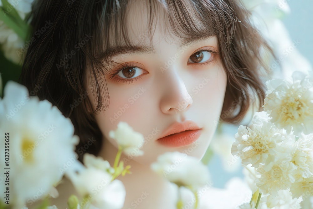 Portrait of a Young Woman Surrounded by Flowers Portrait of a Young Woman Surrounded by Flowers