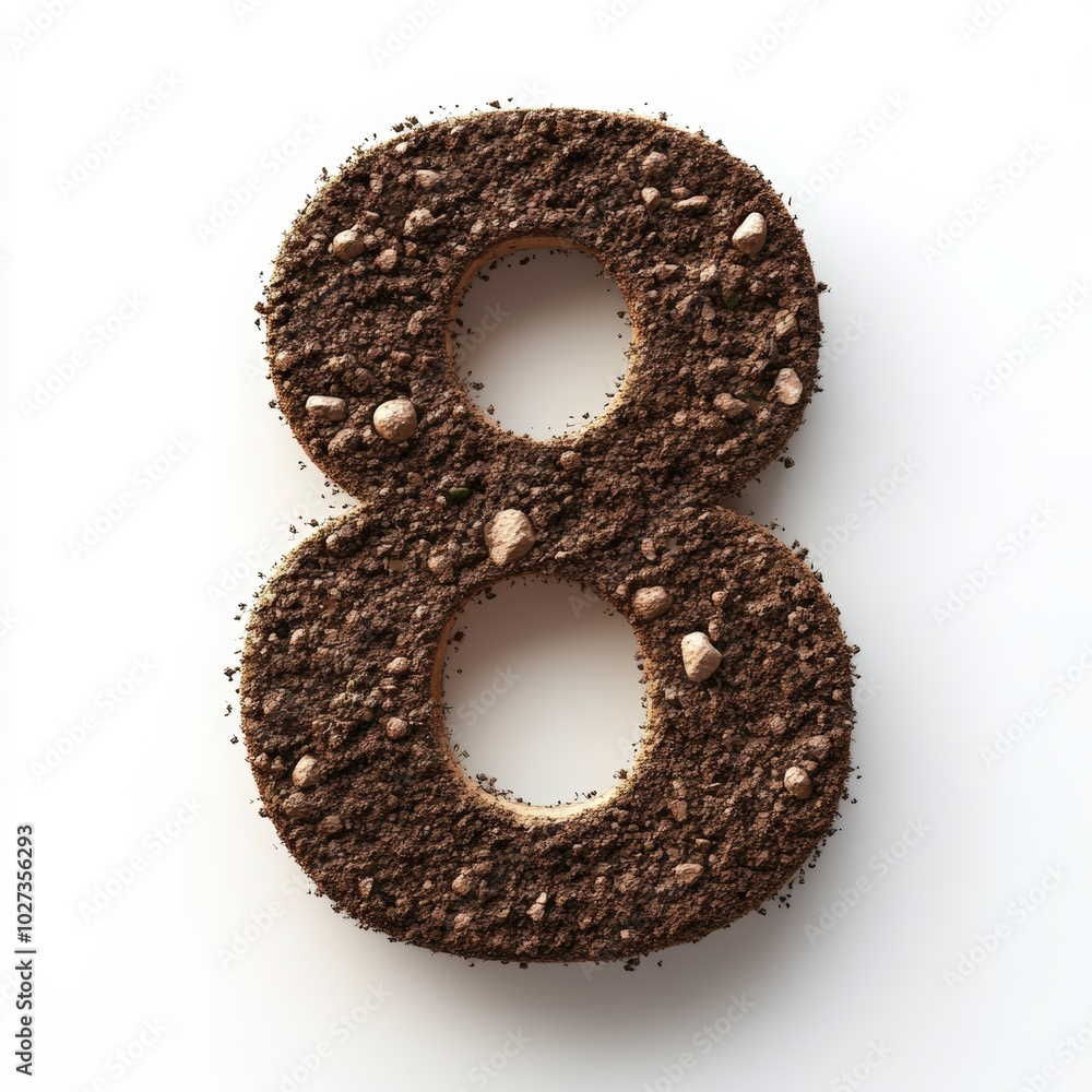 Obraz premium 3D number 8 with soil texture realistic modern design, soft lighting, white background.