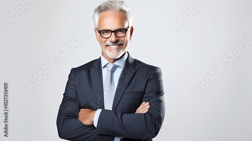 Professional man in a suit smiles confidently against a neutral background.