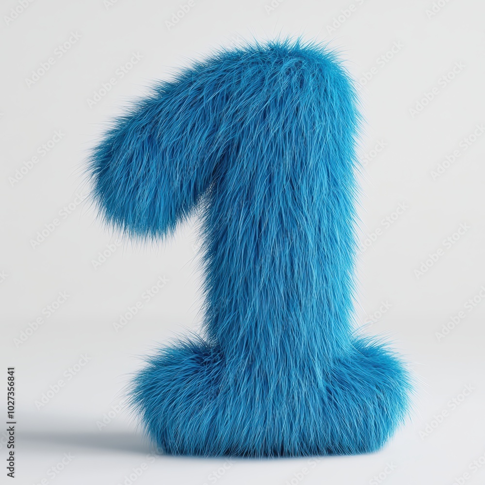 3D number 1 with blue fur texture realistic modern design, soft lighting, white background. 3D number 1 with blue fur texture realistic modern design, soft lighting, white background.