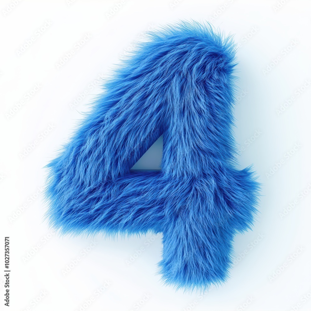 3D number 4 with blue fur texture realistic modern design, soft lighting, white background. 3D number 4 with blue fur texture realistic modern design, soft lighting, white background.