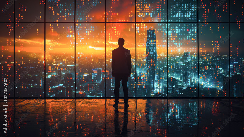 Focused stock trader analyzing financial data on multiple monitors Focused stock trader analyzing financial data on multiple monitors