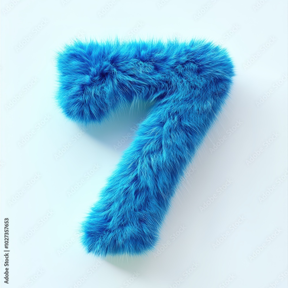 3D number 7 with blue fur texture realistic modern design, soft lighting, white background. 3D number 7 with blue fur texture realistic modern design, soft lighting, white background.