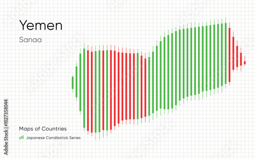 Yemen map shown in a chart with bars and lines. Japanese candlestick chart Series	