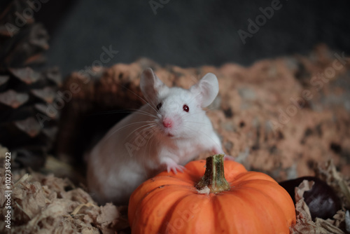 mouse with pumpkin pinecone Halloween autumn thanksgiving